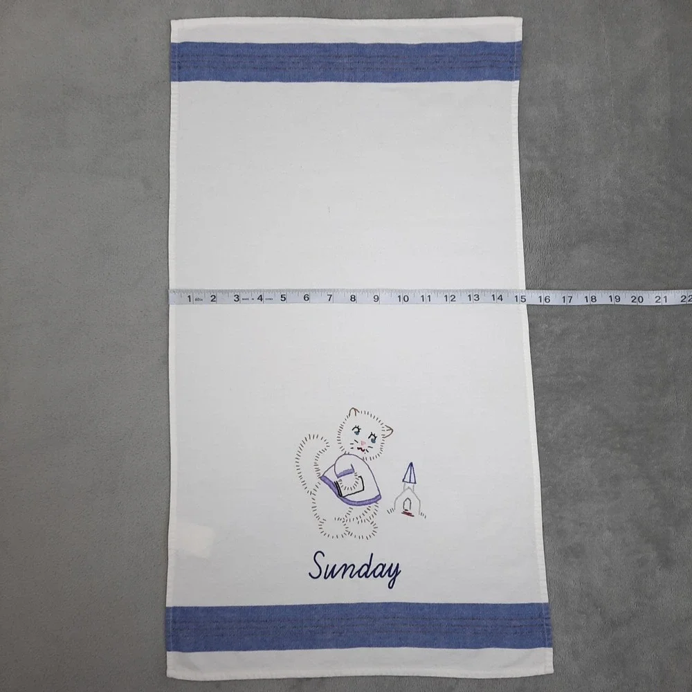 Vintage Cat Tea Towel Kitchen Embroidered Sunday Kitty‎ Church Day of the Week